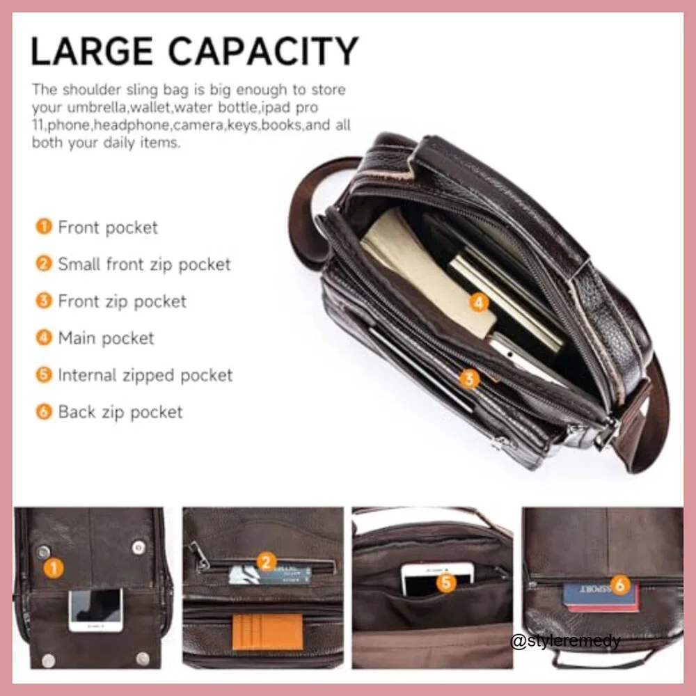 Genuine Leather Crossbody Sling Bag Messenger Satchel Shoulder Bag